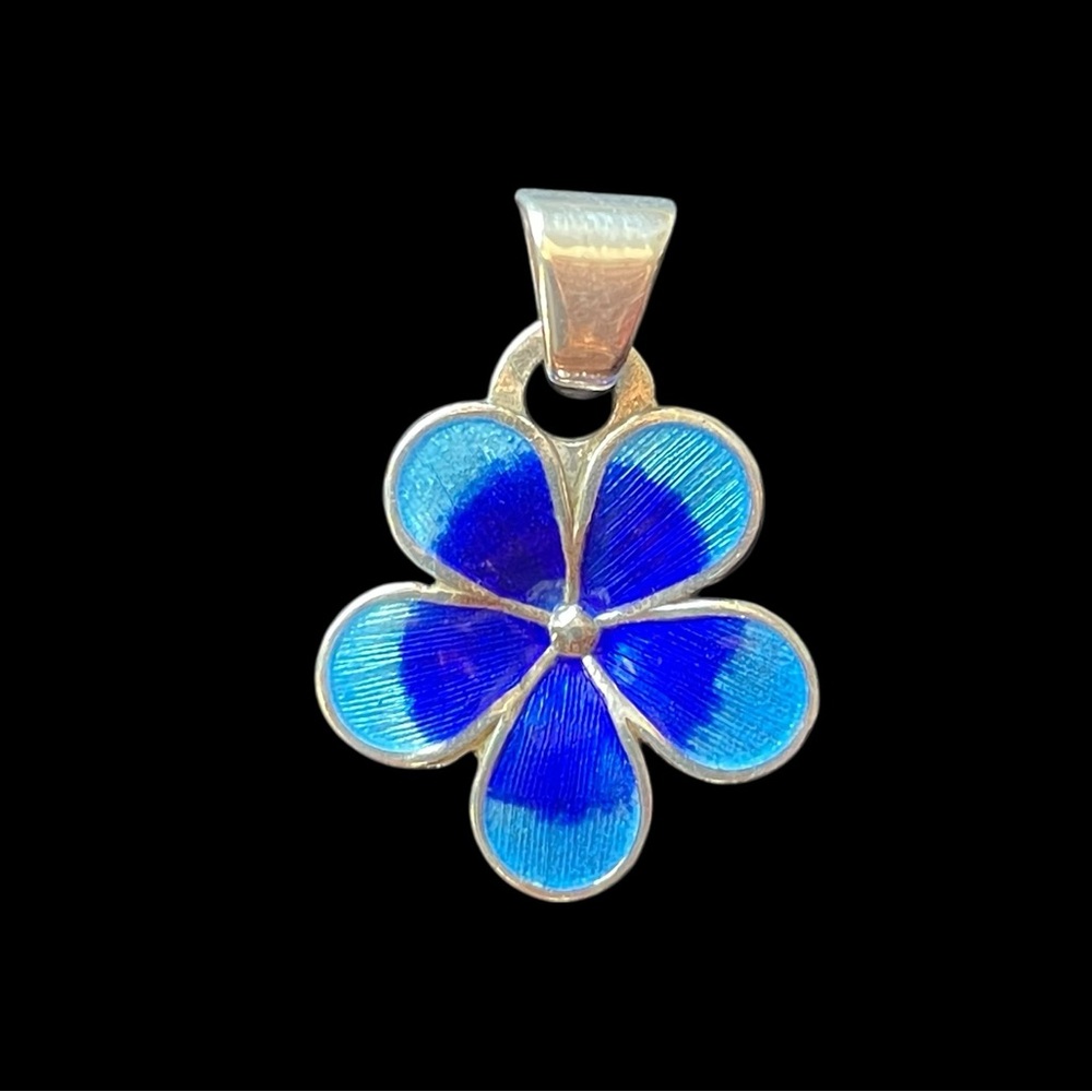 980 Silver Mexico Blue Ombré Enamel FlowerPendant Vintage